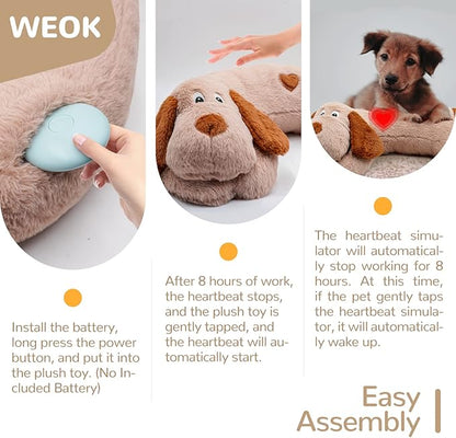 WEOK Puppy Heartbeat Toy, Dog Heartbeat Toy for Separation Anxiety Relief, Puppy Toy with Heartbeat Stuffed Animal Anxiety Calming Behavioral Aid Plush Toy for Dogs Cats Pets (Brown +)