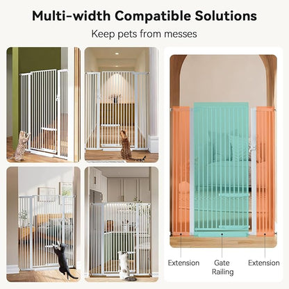 COMOMY 55.1" Extra Tall Pet Gate for Cats, 29.5-43" Extra Wide Cat Gate with Adjustable Cat Door, Pressure Mounted Easy Walk Through Pet Gate with Door for Stairs, Doorways, Kitchen(White)