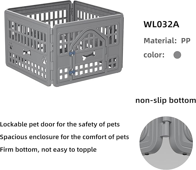 4-Panel Dog Pen Indoor Resin Dog Crate Easy Assemble, Fold It Down, for Dogs Indoor Small, Portable Dog House for Puppies