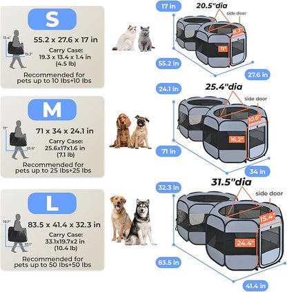 2-in-1 Dog Playpen, Pop Up Cat Puppy Pet Playpen, Indoor Outdoor Cats Enclosed, Cat Tent Crate Cage Kennel, Portable Playpen for Kitten and Small Animals(No Divider, Unified Space)