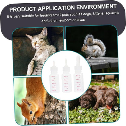 SUPVOX 3Pcs Small PET Nursing Bottles Portable Milk Bottle for Rabbits Puppies Kittens Scale Nurser Feeding Set