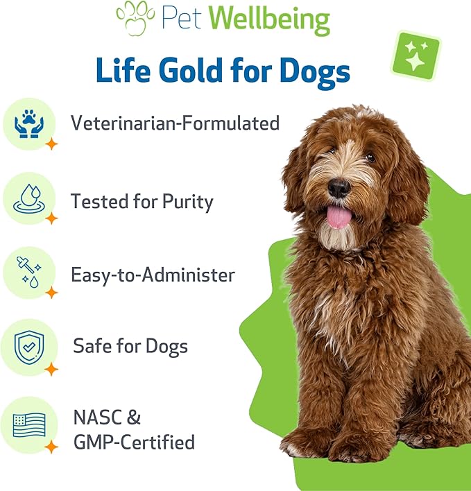 Pet Wellbeing Life Gold for Dogs - Vet-Formulated - Immune Support and Antioxidant Protection - Natural Herbal Supplement 2 oz (59 ml)