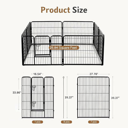 DUMOS Dog Playpen Indoor, Metal 40 Inch 8 Panels Foldable Pet Fence with Door, Outdoor Small Medium Large Dog Puppy Portable Exercise Play Pen for RV Camping, Trips, Play Yard