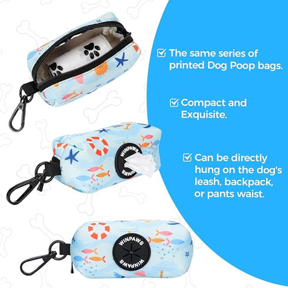 Dog Harness and Leash Collar Set with Dog Poop Bag Holder and Bandanas, Escape Proof Adjustable Puppy Cat Vest with Soft Mesh Padded, Pet Supplies for Small Medium Large Dogs Kitten(Blue Beach, M)