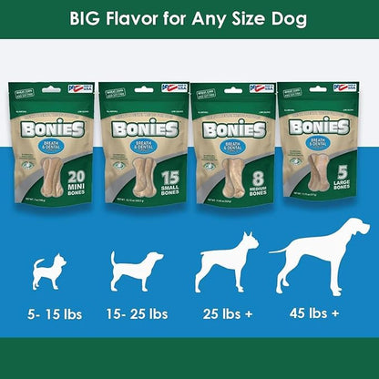 Bonies Natural Breath and Dental Formula Large-Sized Single Bone - All-Natural Ingredients, Fresh Breath, Cleans Teeth, Low Calories, Chicken Flavor, [Large Dogs], 72 Bones