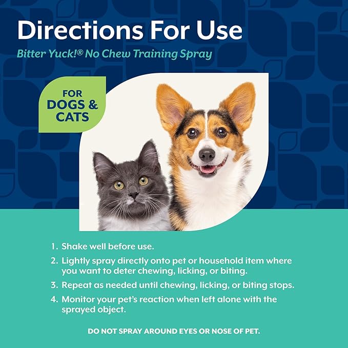 NaturVet Bitter Yuck! No Chew Spray for Dogs, Cats, and Horses Pet Training Spray, Liquid, Made in The USA, 16 Ounce