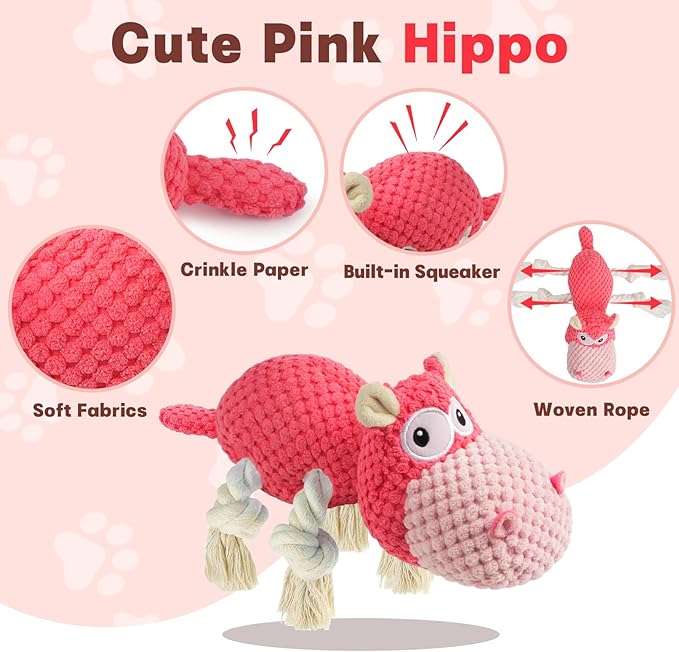 TOOPTATE Squeaky Dog Toy - Plush Interactive Chew Toy for Large, Medium and Small Dogs, Keeps Them Busy (Pink, Medium)