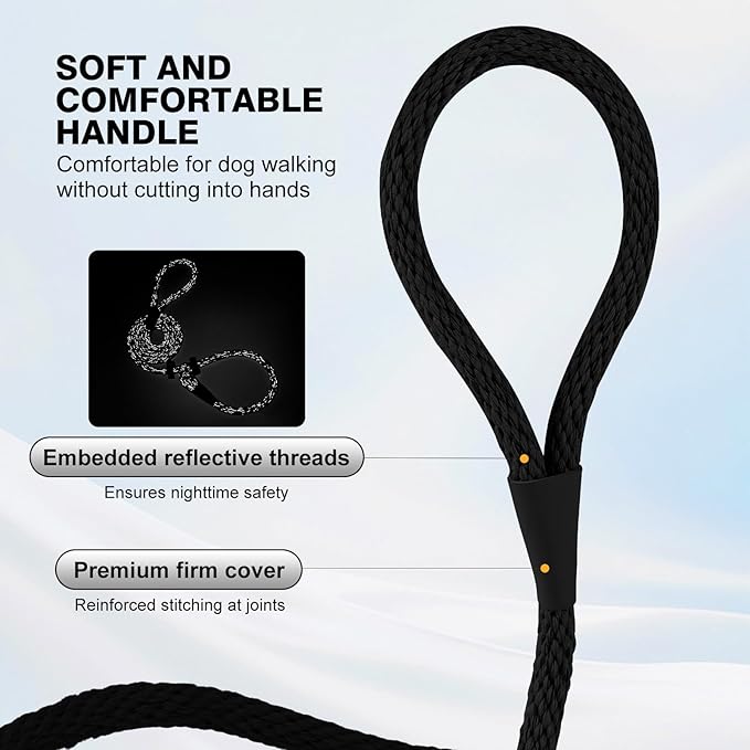 Lynxking Dog Leash Slip Lead Reflective Breathable Rope Comfortable Strong No Pull Slip On Pet Training Lead for Dogs (Pack of 2)