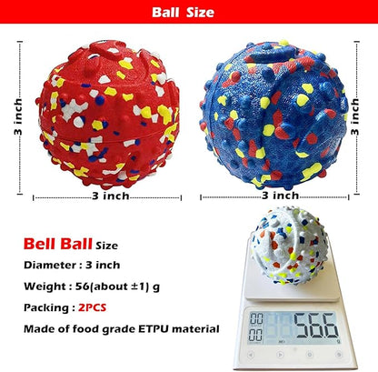 CAISHOW 2Pack Dog Ball Squeak Toys Indestructible Dog Ball Float On Water Fetch Bouncy Durable Solid Rubber Ball for Puppy Small and Medium Dogs Playing Toys (Bell Ball 2Pcs)