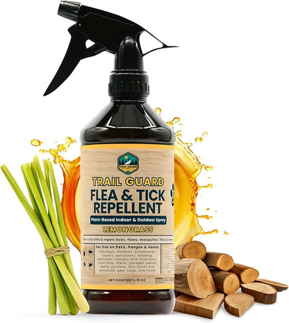 Trail Guard Natural Extra Strength Insect, Flea and Tick Spray for Dogs, Cats, People & Home - 16oz Lemongrass Scented Plant-Based Insect & Tick Repellent - Kid Safe