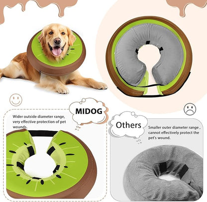 MIDOG Soft Inflatable Dog Cone,Donut E-Collar Alternative for After Surgery, Prevents Licking, Allowing Normal Eating & Vision,Comfortable Recovery Collar for Small Medium Large Dogs&Cats,Kiwifruit-M+