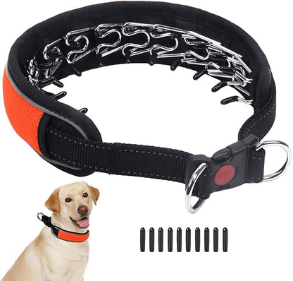 Martingale No Pull Dog Collar for Large Medium Dogs Training Walking, Heavy Duty Nylon Reflective Adjustable Anti Pull Slip Collar with Buckle S Orange