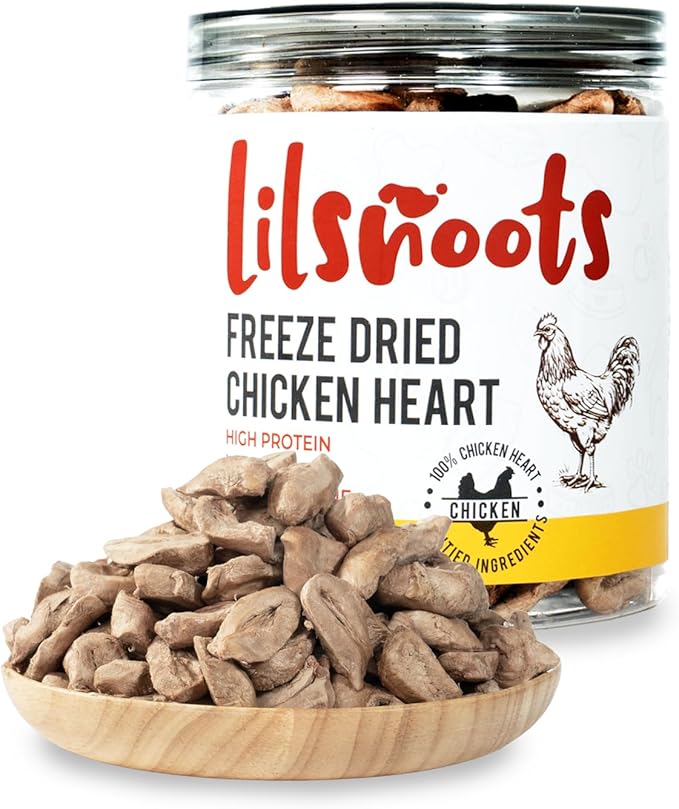 Freeze Dried Chicken Heart Treats for Dogs, Cats, Single Ingredient, Food Topper, Rich in Taurine, Organ Meat Nutrition, Freeze Dried Chicken Hearts High Protein, Training Treats 3.2oz