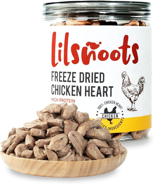 Freeze Dried Chicken Heart Treats for Dogs, Cats, Single Ingredient, Food Topper, Rich in Taurine, Organ Meat Nutrition, Freeze Dried Chicken Hearts High Protein, Training Treats 3.2oz