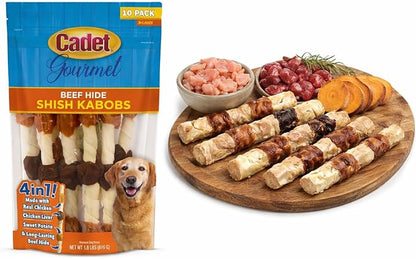 Cadet X-Large Dog Treat, 4-in-1 Beef Hide Shish Kabobs, 10 ct