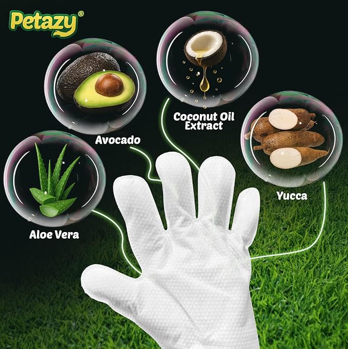 Petazy Pet Glove Wipes for Dogs & Cats – Hypoallergenic Thick Cleaning Gloves with Aloe & Coconut Oil for Paws, Face, Ears & Butt, Instant No Rinse Grooming Wipes to Deodorize and Hydrate, 50 Pack