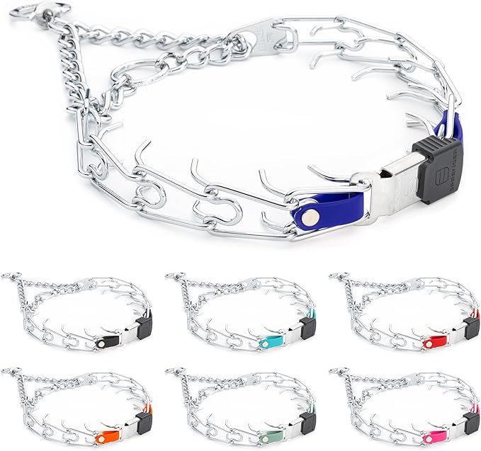 Herm Sprenger Chrome Plated Steel Dog Collar with Quick Release ClicLock Buckle and Biothane Insert Training Collar for Dogs Made in Germany (Blueberry Royal, 23in x 3.2mm(Neck Size up to19-20in))