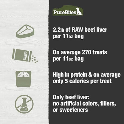 PureBites Beef Liver Freeze Dried Dog Treats, 1 Ingredient, Made in USA, 11oz