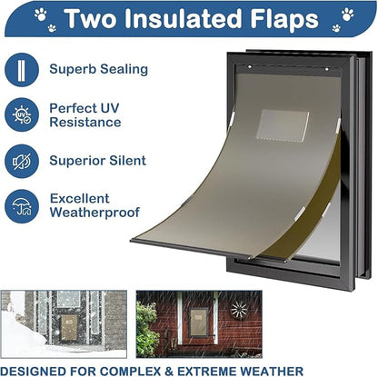 Extra Large Dog Door, XL Dog Door with 2 Self-Closing Insulated Flaps for Extreme Weather, Heavy Duty Aluminum XXL Dogs Doors for Pets Up to 230LBS, for Interior & Exterior Doors, X-Large, Black