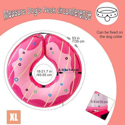 Inflatable Dog Cone Collar for Large Medium Small Dogs, Soft Dog Donut Collar Adjustable Recovery Cone for Pets After Surgery, Extra Enhanced Anti-Licking Guard Shield (Pink Donut, X-Large)