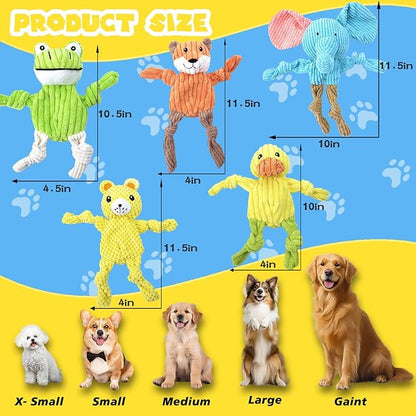 5 Pack Squeaky Dog Toys, No Stuffing Plush Dog Chew Toy Puppy Teething Toys to Keep Them Busy, Chewer Tough Durable Crinkle Interactive Dogs Toy Bundle for Small Medium Large Dogs