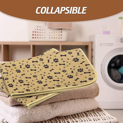 BINGPET Waterproof Dog Food Mat Non-Slip - 2 Pack Dog Bowl Mat Absorbent Pet Feeding Mats Washable Pee Pads for Puppies Cats, Bone & Paw Pattern 35.4" X 23.6"