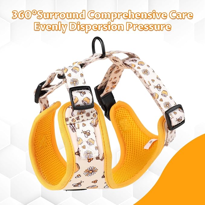 Dog Cat Harness and Leash Set, Puppia Soft Mesh Padded and Adjustable Puppy Vest Cute Dog Clothes Escape Proof Easy Walk Pet Accessories (Honeybee, S (Neck 10.6"-13"; Chest 14"-19.6"))