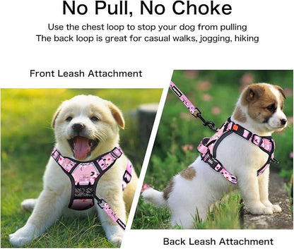 Petmolico Medium Dog Harness and Leash Set, No Choke 4 Leash Attachments Easy Control Handle Soft Padded Reflective Vest Dog Harness, Pink Plum