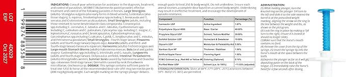 Ivermectin Paste 1.87% Only Use for Horses – Apple Flavor Oral Paste – 6.08g Syringe - Gel Dewormer for Horse - Safe for Equine of All Ages (1 - Pack)