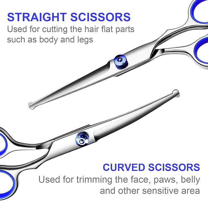 TINMARDA Professional Dog Grooming Scissors Kit, Titanium Coated Dog Scissors for Grooming, 5 in1 Grooming Shears Kit for Dogs Cat Pet At Home