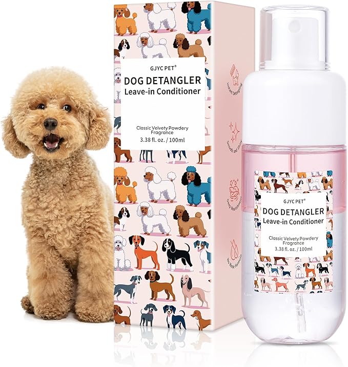 Dog Detangler & Dematting Spray - Leave-in Conditioner, Classic Powdery Scent | Infused with Coconut Oil, Jojoba Oil, and Squalane for Easy, Tangle-Free Grooming - 3.38 fl. oz