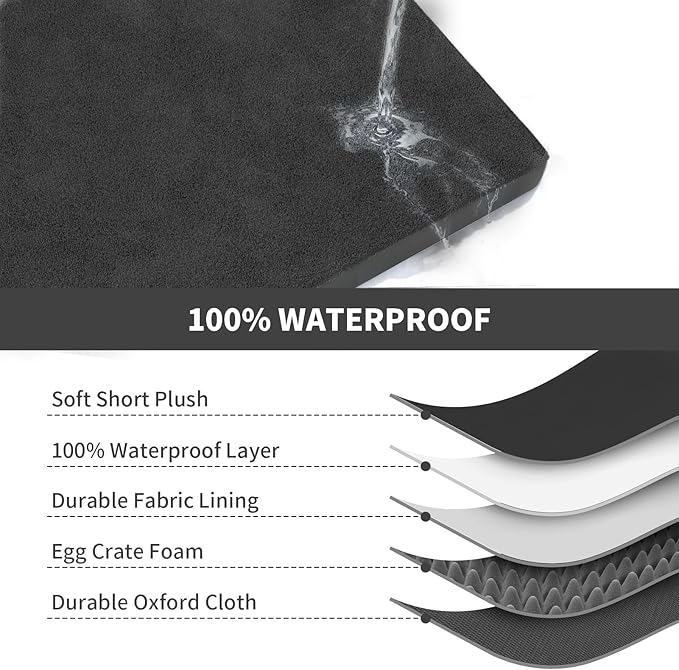 Plush Orthopedic Dog Bed for Medium Dogs & Puppies, Waterproof Dog Beds 29x18 Inch with Removable Washable Cover, Egg Crate Foam Flat Pet Mat, Black