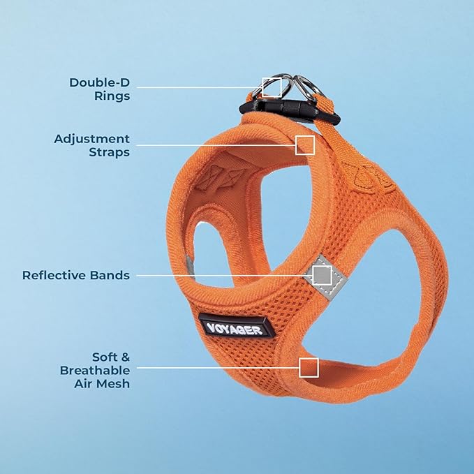 Best Pet Supplies Voyager Step-in Air Harness - All Weather Mesh, Reflective, No Pull Harness for Dogs, Cats - Secure with Hook & Loop Fastener, Buckle, Double D-Rings - Orange, XXS
