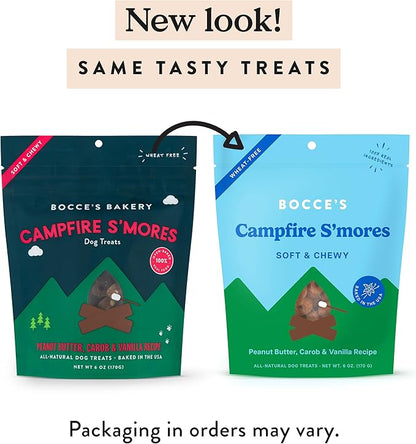 Bocce's Bakery Campfire S'Mores Treats for Dogs, Wheat-Free Everyday Dog Treats, Made with Real Ingredients, Baked in The USA, Natural Soft & Chewy Cookies, Peanut Butter, Carob, & Vanilla, 6 oz