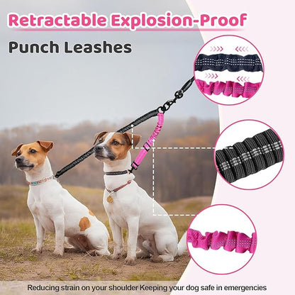 Double Dog Leash - 360°Swivel Tangle Free Splitter Attachment, 2 Dogs Multi-Functional Leashes, Dual Rope for Outdoor Walk Train Small Medium Large Two Pet, Fuchsia