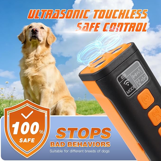 Dog Bark Deterrent Device, 3X Anti Barking Device for Dogs, 4 Training Modes 50 FT Range Indoors Outdoors Behavior Correct Safe Rechargeable Compact Bark Control for Dogs with Flashlight