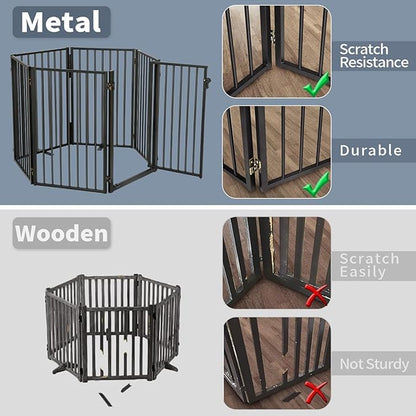 Metal Freestanding Dog Gates with Door for Outdoor Indoor,40'' Extra Wide 36'' Tall Free Standing Dog Gate for Doorways,Large Openings,Deck,Yard,Porch,Foldable Safety Pet Fence(Black,2 Panels)