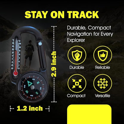 Mini Carabiner Compass Thermometer Keychain – Outdoor Gift for Men, Hikers & Campers – Cool EDC Gadget for Backpacks – Fun Camping Accessory for Him