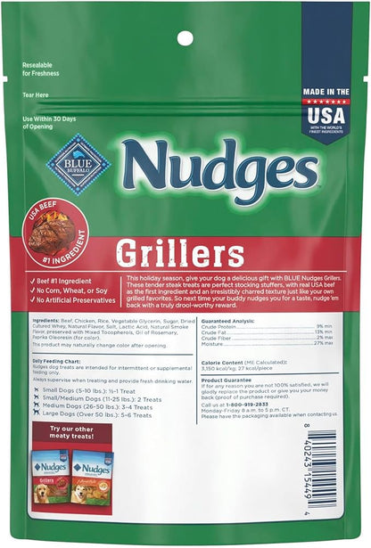 Blue Buffalo Nudges Grillers Dog Treats, Steak, 5-oz. Seasonal Bag (Pack of 2)