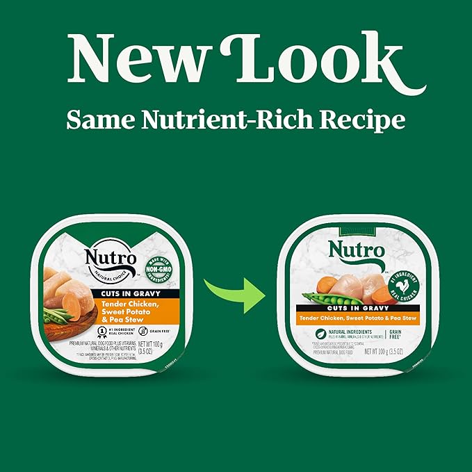 Nutro Adult Wet Dog Food, Natural Grain Free Dog Food Wet Cuts in Tender Chicken, Sweet Potato & Pea Stew Recipe, 3.5 oz. Trays (Pack of 24)