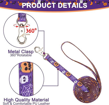 EXPAWLORER Halloween Dog Collar and Leash Set - Dog Bow Tie and Dog Bandana Collar with Bell, Dog Leash Tangle Free, Adjustable Collars for Small Medium Large Dogs Cats, Holiday Ideal Gift for Pets