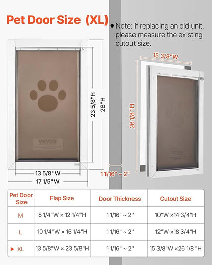 VEVOR Pet Door, X-Large, with Double Magnetic Flaps and Metal Frame, Strong and Weatherproof Dog Door for Interior and Exterior Doors, Easy to Install, Easy in-and-Out Access for Doggies, White