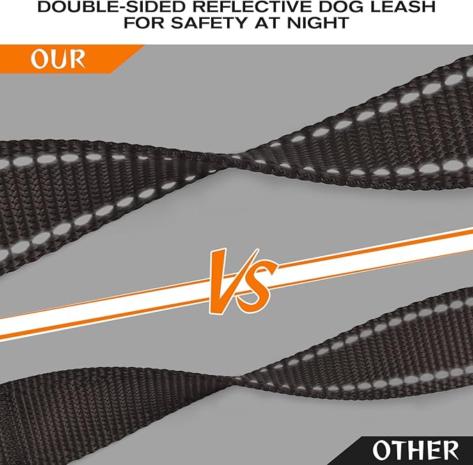 Joytale Dog Leash Heavy Duty for Large Dogs that Pull, Double Handle for Traffic Control, Double-Sided Reflective Leashes for Large Medium Dogs Night Safety, 6FT, Brown