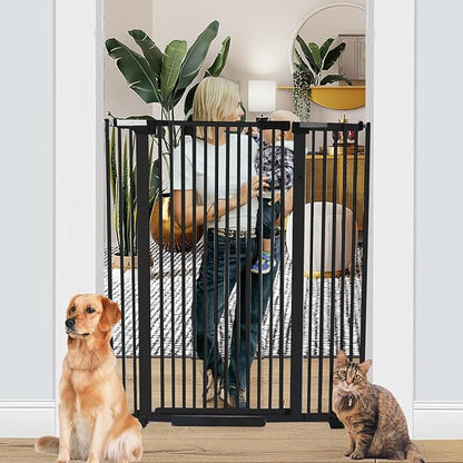 SHYUJAJIE 51.18 Inch Extra Tall Pet Gate, 29.5-43" Adjustable Wide Auto Close Dog Gates, Pressure Mounted Walk Through Tall Cat Gate for Doorways,Hallway,Stairs（Black）