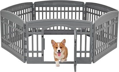 IRIS USA 24" Dog Playpen 6-Panel Pet Exercise Pen with Door Gate 61x61x24 Puppy Play Pen Indoor Outdoor Plastic Heavy Duty Foldable Portable Pet Fence for Small Medium Dogs Puppies Multiple Pets Gray