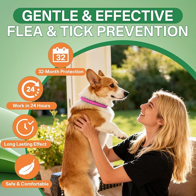Puyrzoe Flea and Tick Prevention for Dogs Collar 4 Pack, Natural Flea Collar for Dogs 32-Month Full Protection, Adjustable Dog Tick Prevention for Puppy & Dog, Waterproof, 2 Pink & 2 Blue