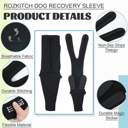 ROZKITCH Dog Recovery Sleeve Front Leg Right Left, Pet Prevent Licking Wound Elbow Knee Protector, Dog Recovery Suit Cone Collar Alternative for Sprain ACL CCL Arthritis Joint Care Black M