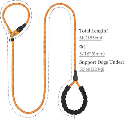 TagME 6ft Slip Dog Lead, No Pull Reflective Training Leash with Padded Handle, Professional Rope P-Leash for Small Medium Large Dogs, Heavy Duty Correction Lead for Walking & Training (Orange)