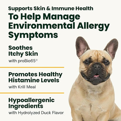 VetriScience Allergy & Itch Support Chews, Skin Supplement for Dogs, Itching, Scratching, and Licking, Support Immune Health, Duck, 75 Count
