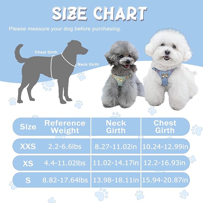 No Pull Dog Harness and Leash Set for Small Sized Dog Training; Puppy Harnesses with Multifunction Dog Leash, Soft Adjustable Denim No Choke Escape Proof Pet Harness for Small and Medium Dog (Blue S)